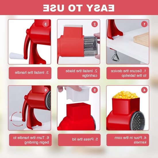 Handmatige Notenmolen met 2 Verwijderbare Snijbladen voor Noten, Specerijen en Groenten - Roestvrijstalen Crank voor Amandelen, Kaas en Wortelen — afbeelding 4