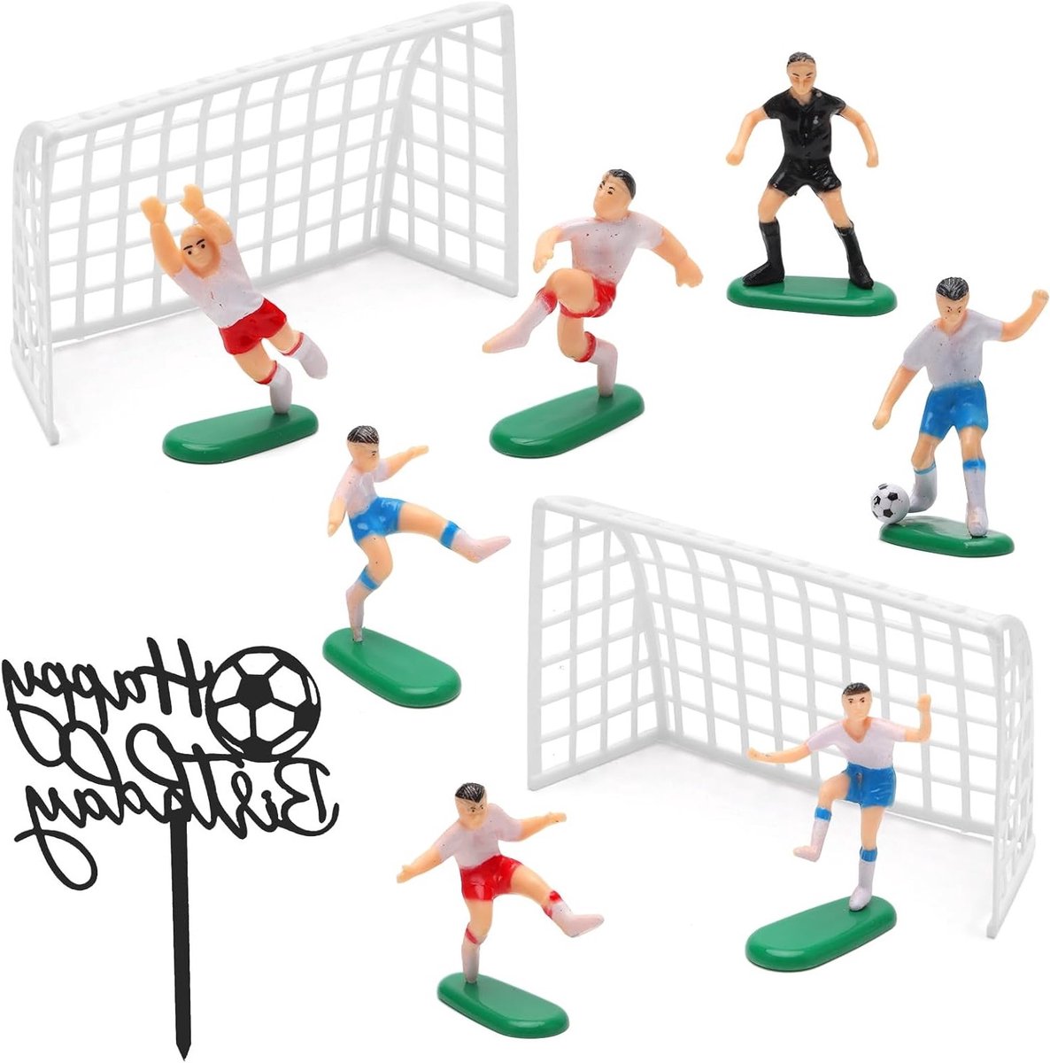 10 Stuks Voetbal Taartdecoratie voor Verjaardagsfeest - Voetballer Figuren, Cake Toppers en Versiering voor Jongens