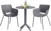 CLP Siora tuinmeubelset - 2 bistrostoelen - ronde tuintafel Ø60 cm - weerbestendige balkonset - voor terras en tuin - donkergrijs