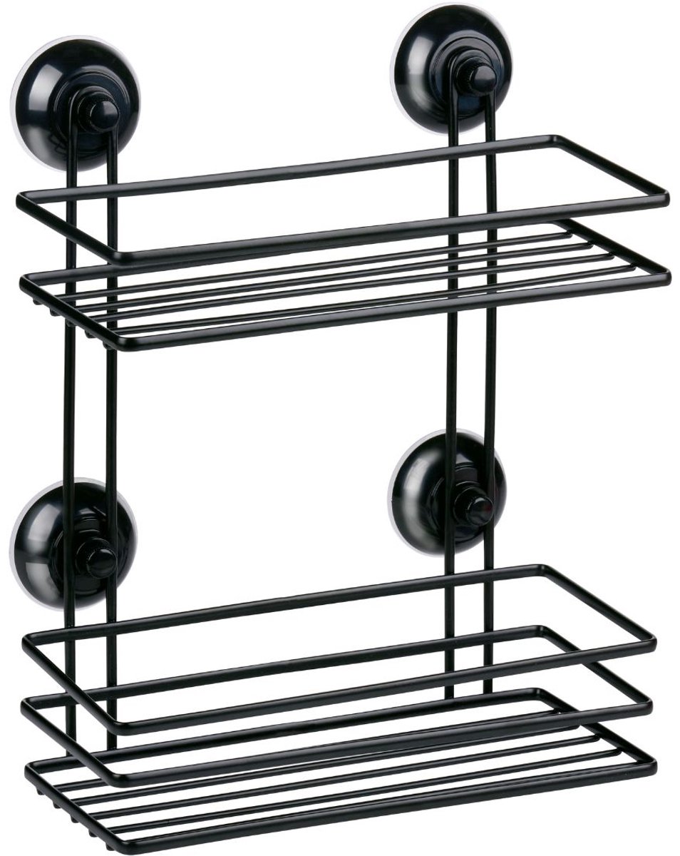 Bath & Shower Badkamerrek met Zuignappen - Opbergrek voor Douche - Badkamermeubel met 2 Planken - Opbergrek Badkamer van Metaal - Zwart
