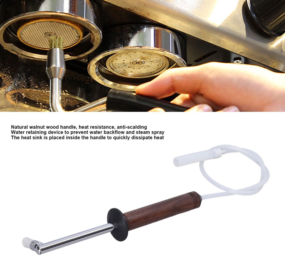 OmGoods - Dailygoody - Koffiezetapparaat Reinigingsborstel - Afneembare Snelle Warmteafvoer - Roestvrij staal - Hogedruk Stoom - Tool voor Koffiemachine - Gesch..