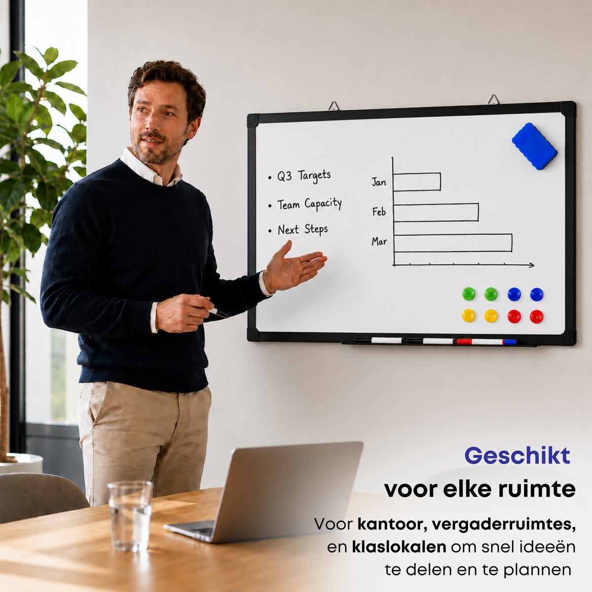 ACAZA Whiteboard - Magnetisch - 40 x 60 cm - Magneetbord - Weekplanner - Inclusief 8 Magneten, 4 Stiften, Wisser en Pennenbakje - Whiteboard Stiften - Weekplanner Whiteboard - Maandplanner - Magneten Whiteboard - Memobord thumbnail 3