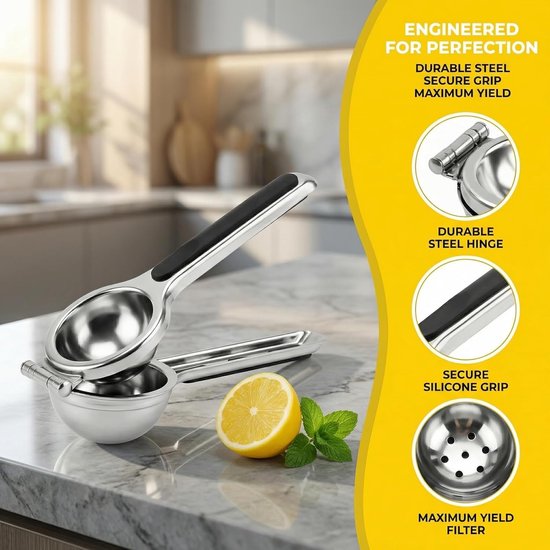Handmatige Citruspers - Limoenpers Staal - Sap Maken - Ergonomisch Handvat - 7.5 cm - Zilver — afbeelding 5