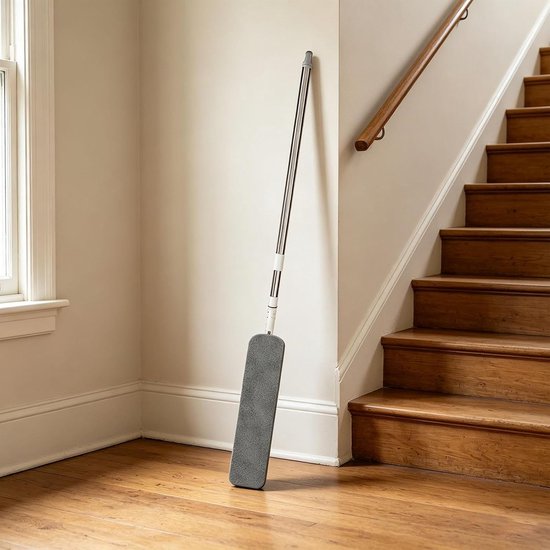 Stofdoek Met Telescopische Steel - Microvezel Plumeau Uitschuifbaar - Huis Reinigen - Platte Flexibele Kop - 65 cm - Grijs — afbeelding 3