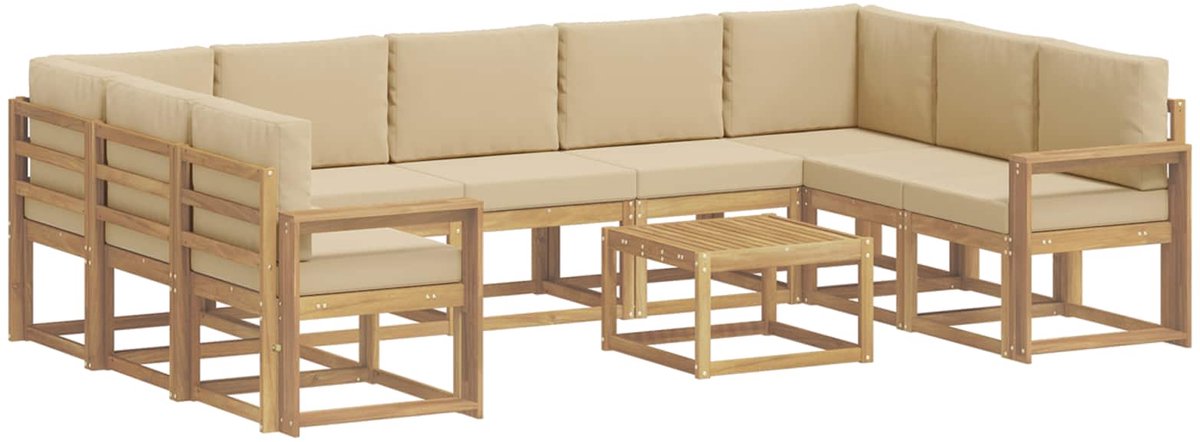 vidaXL Buiten - bank - set - 10 - st - 9-zits - Wit - en - Beige - Polyester Wit en Beige