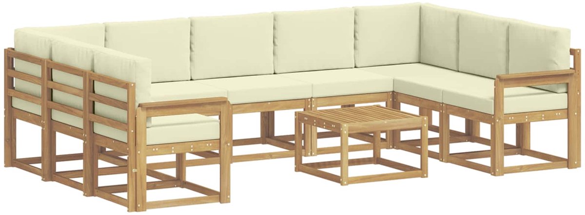 vidaXL Buiten - bank - set - 10 - st - 9-zits - Wit - en - crèmekleurig - Polyester Wit en crèmekleurig