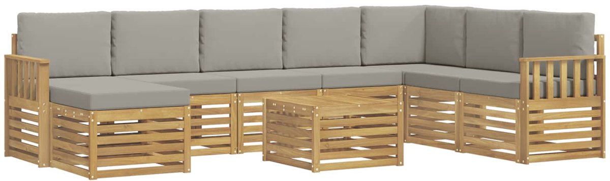 vidaXL Buiten - bank - set - 9 - st - 8-zits - Wit - en - lichtgrijs - Polyester Wit en Lichtgrijs