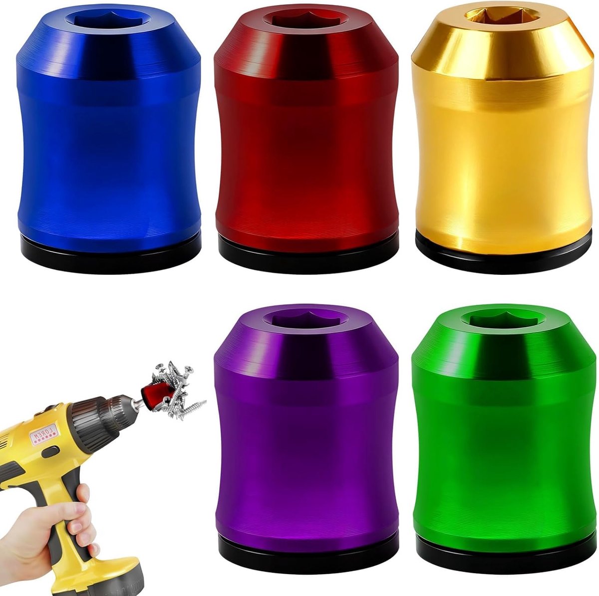 Magnetische Bithouder - 5 Stuks - Voor Boormachine & Schroefmachine - Gereedschapskop Magnetiseerder - Universele Bit Adapter - Bit Houder Voor Zeskantbits en Machinebits - Schroefhouder van Legering voor Doe-Het-Zelf en Reparaties - SOLLBRY®