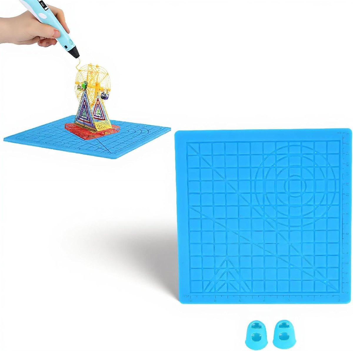 Siliconen Ontwerpmat - 3D Tekenmat - 3D Tekenen - Inclusief Sjablonen - 18x18 cm - Grijs