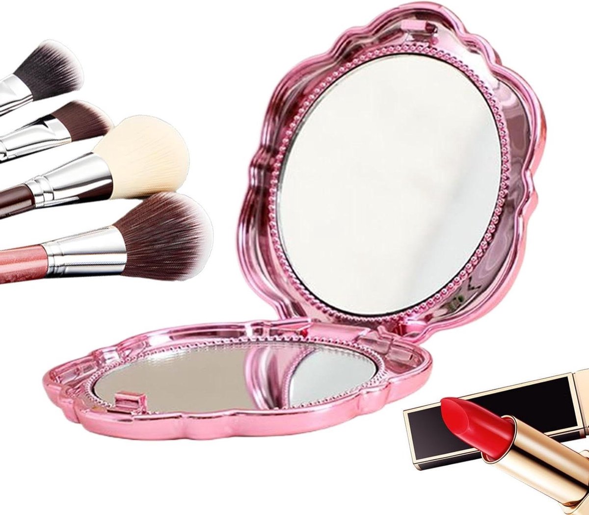 Klapspiegel - Reismake-up spiegel - Make-up aanbrengen - Ultradun ontwerp - 7 x 7 cm - Roze