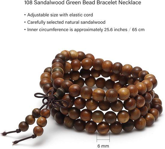Mala Armband 108 Kralen van Groen Sandelhout - Houten Gebedskralen voor Dames & Heren — afbeelding 2