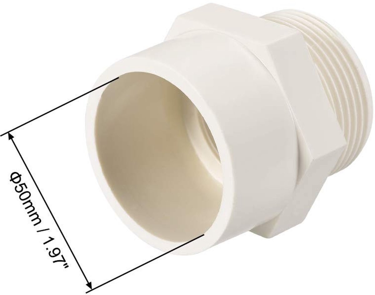Dailygoods - 2pc. PVC pipe fitting - 50mm slip X G1-1/2 male thread - adapter - connector - geschikt voor waterleidingen.