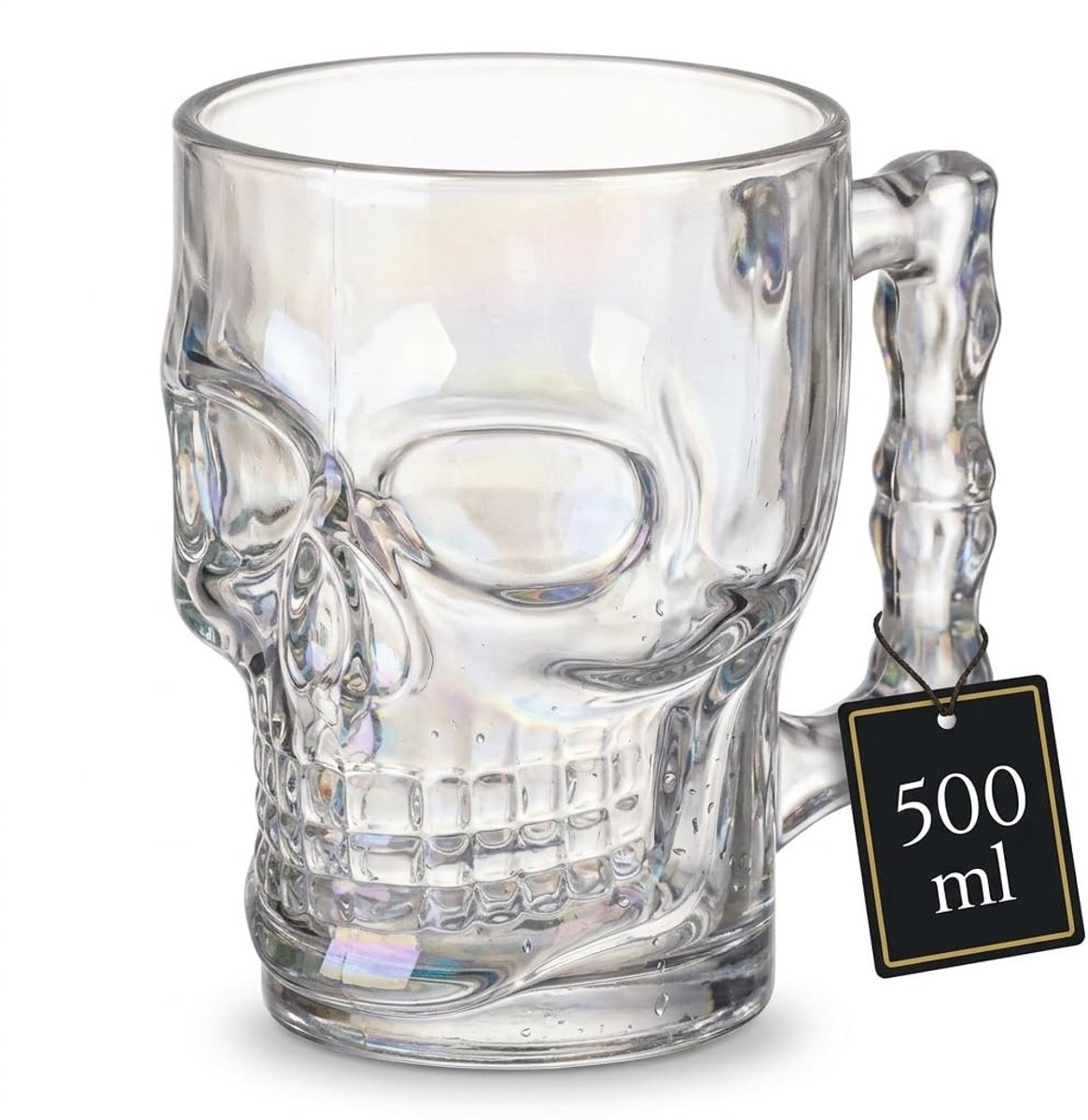 Dailygoods- Bierglas Doodskop - Drinkglas met Handvat - Halloween - Tuinfeest - Verjaardagsfeest - 500 ml Inhoud