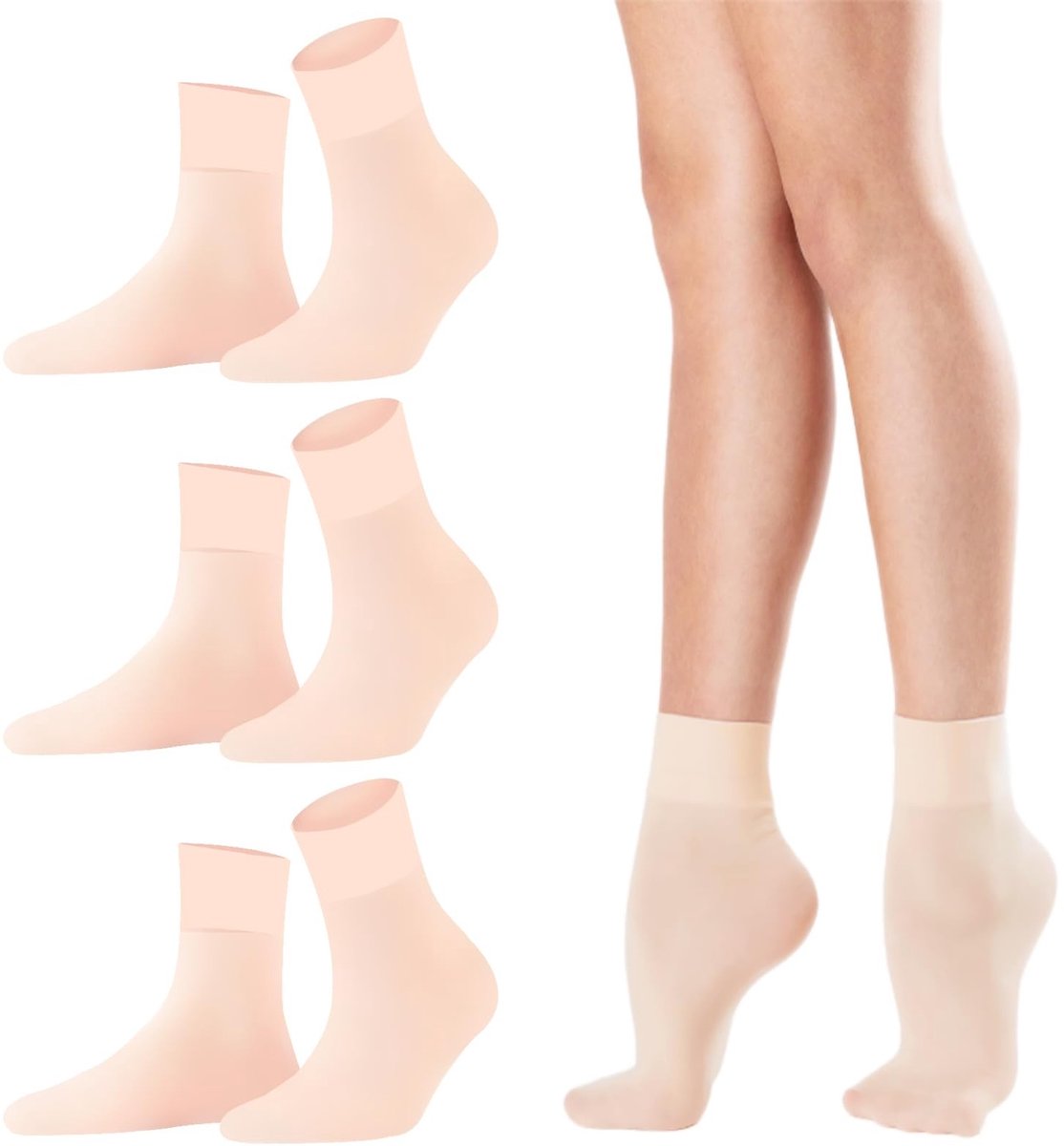 Dailygoods- Balletsokken Set van 3 - Naadloos - Zacht - Elastisch - Voor Kinderen - Maat EU 22-30 - Ultradun Nylon - Danssokken