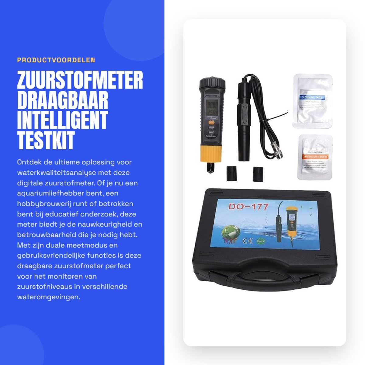 Dailygoods - Zuurstofmeter - Draagbaar - Intelligent - Testkit - Aquarium - Zwembaden - Visvijver - Blauw - Digitaal - Geschikt voor Pools Aquarium Fi...