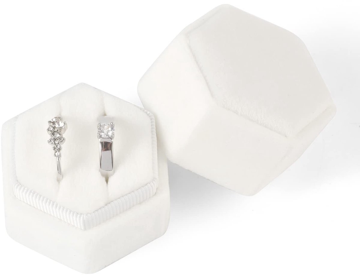 Dailygoods- Ringdoosje Bruiloft - Corduroy Zeshoekig - Afneembaar Deksel - 5,3x4,7x5,1 cm - Sieradenringbox - Elegante Presentatie - Sieradenbox