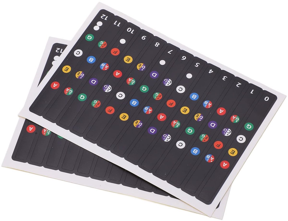 Dailygoods- Ukelele Stickers - 2 Kleurrijke PVC Vingerbordstickers - Duurzaam en Lichtgewicht - Geschikt voor Beginners - Gemakkelijk te Beheersen - Toetsstickers