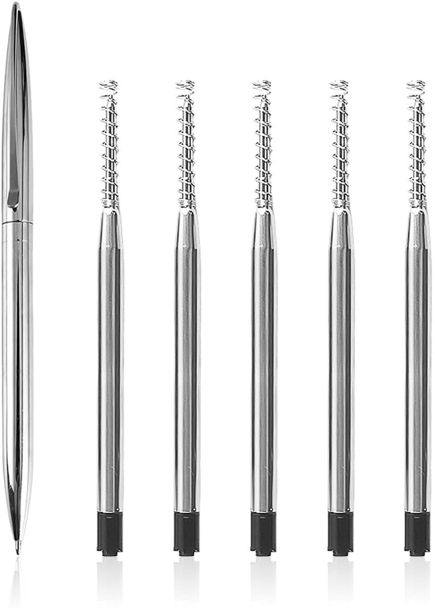 Dailygoods- Gelpen Professionele Rollerpen - Roestvrij Staal - 5 Reservevullingen - Eenvoudig Design - Geschikt voor Dagelijks Gebruik - Hoogwaardige Navullingen - Rollerbalpen