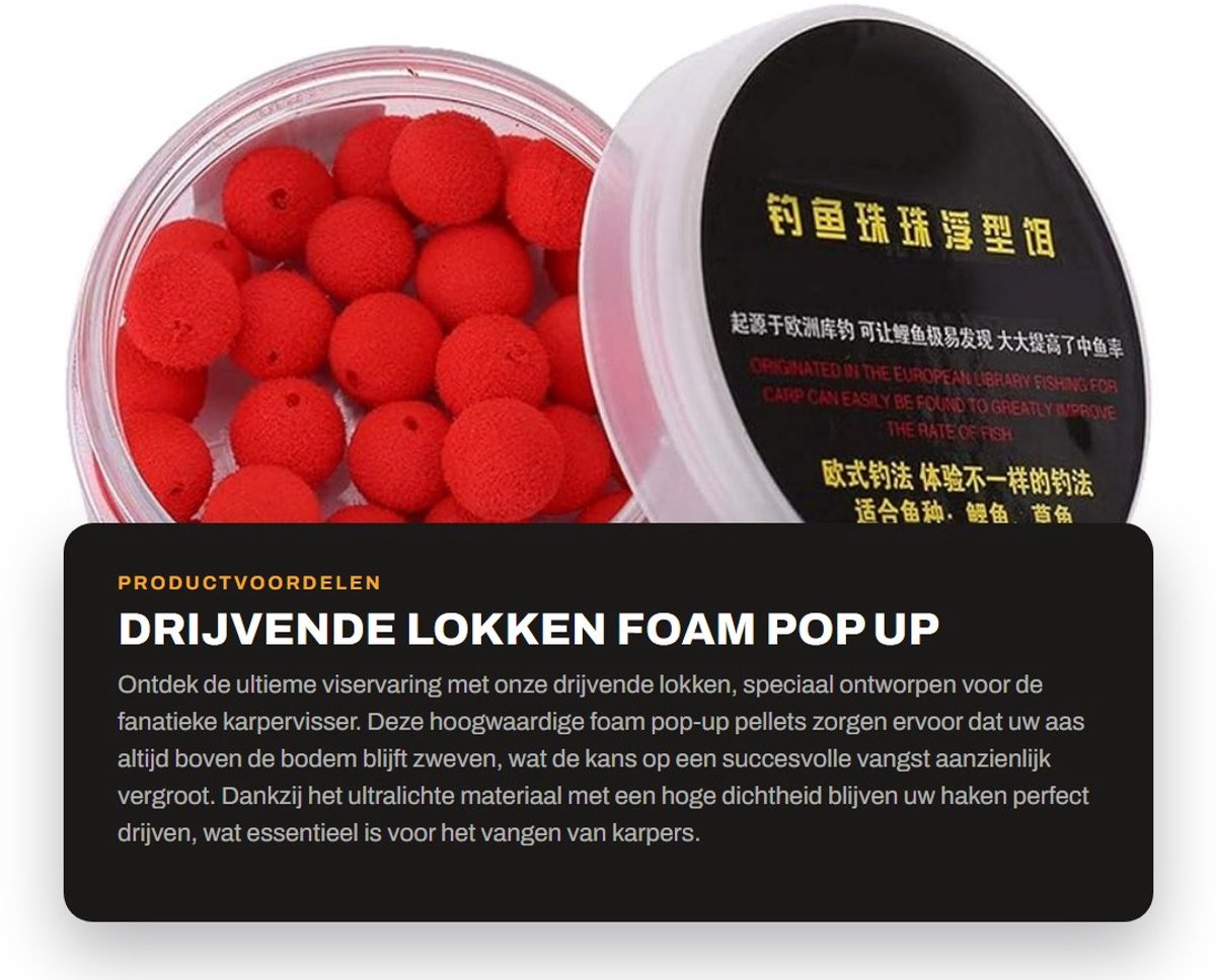 Dailygoods- Drijvend Lokken 30 stuks - Foam Pop Up Pellets - Aas voor Karpervissen - 10/12mm - Aardbei/Smaak - Hoog drijfvermogen - Visaas