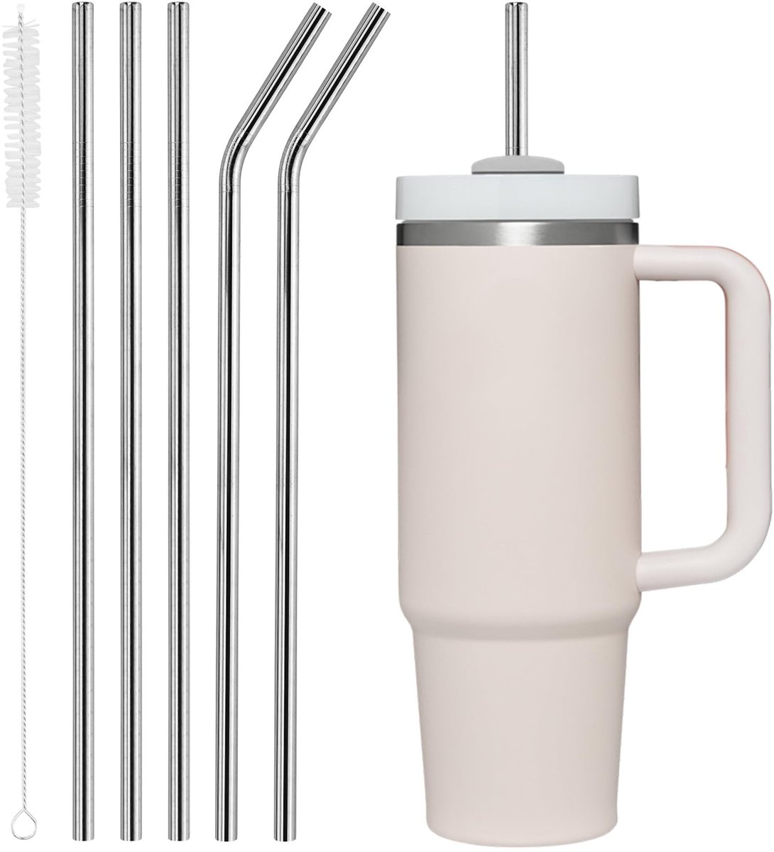 Dailygoods - Set van 5 herbruikbare roestvrijstalen drinkrietjes met reinigingsborstel