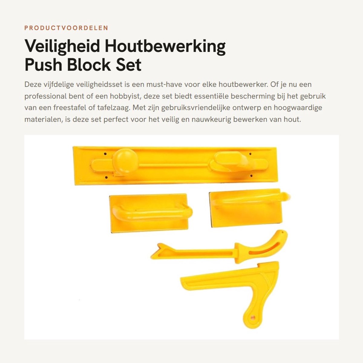 Dailygoods- Push Block Veiligheid Set - 5 Delige Houtbewerking Gereedschap - Duurzaam Kunststof - Voor Tafelzaag en Router Tafel - Veiligheidsbescherming - Houtbewerkingsgereedschap