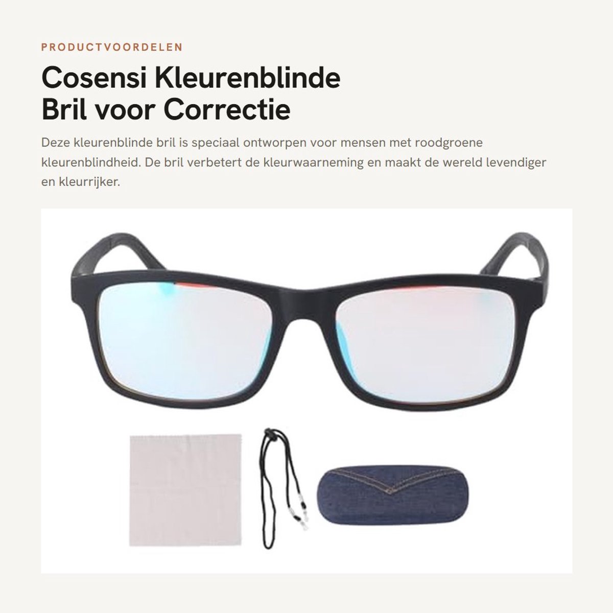 Dailygoods- Kleurenblinde Bril Verbeterd Zicht - Hars/TR90 - Inclusief Etui/Brillendoekje - Antislip Brillenkoord - Schokbestendig - UVA/UVB Bescherming - Kleurcorrectiebril