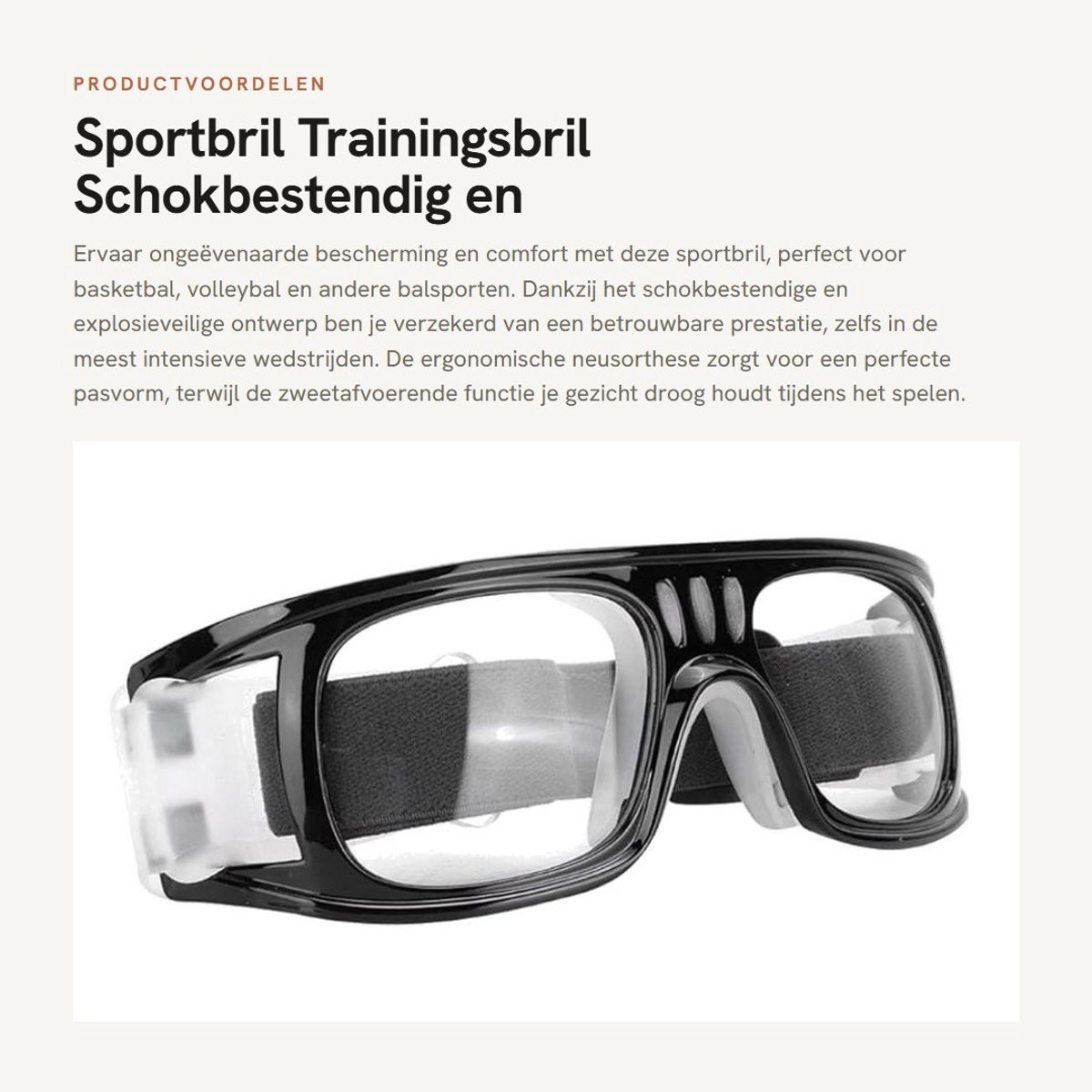 Dailygoods- Sportbril Schokbestendig - Trainingsbril - Beschermbril - Ergonomische Neusorthese - Zweetafvoer - Hoge Resolutie - Veiligheidsbril