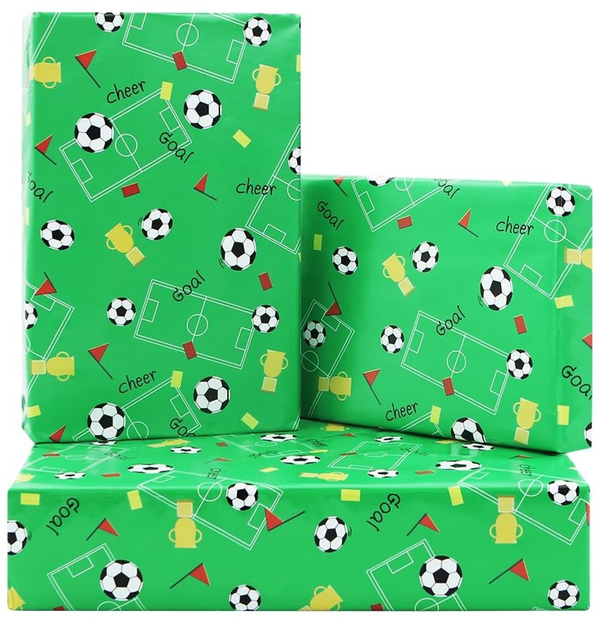 Dailygoods- Inpakpapier Voetbalontwerp - Cadeaupapier Verjaardag - Inpakpapier Kinderen - Inpakpapier Rollen - Pack van 4 Vellen - Hoogwaardig Papier