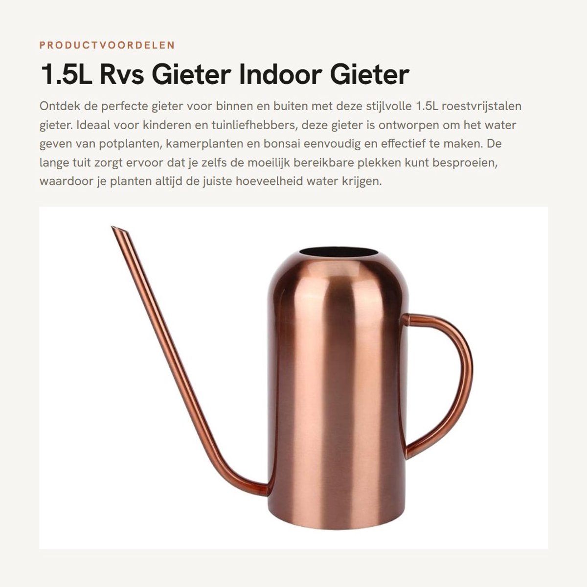 Dailygoods- Gieter 1,5 Liter - Gieter voor Binnen/Buiten - Gieter met Lange Tuit - Gieter voor Planten - Ergonomisch Ontwerp - Handig in Gebruik - Plantenbewateringskan