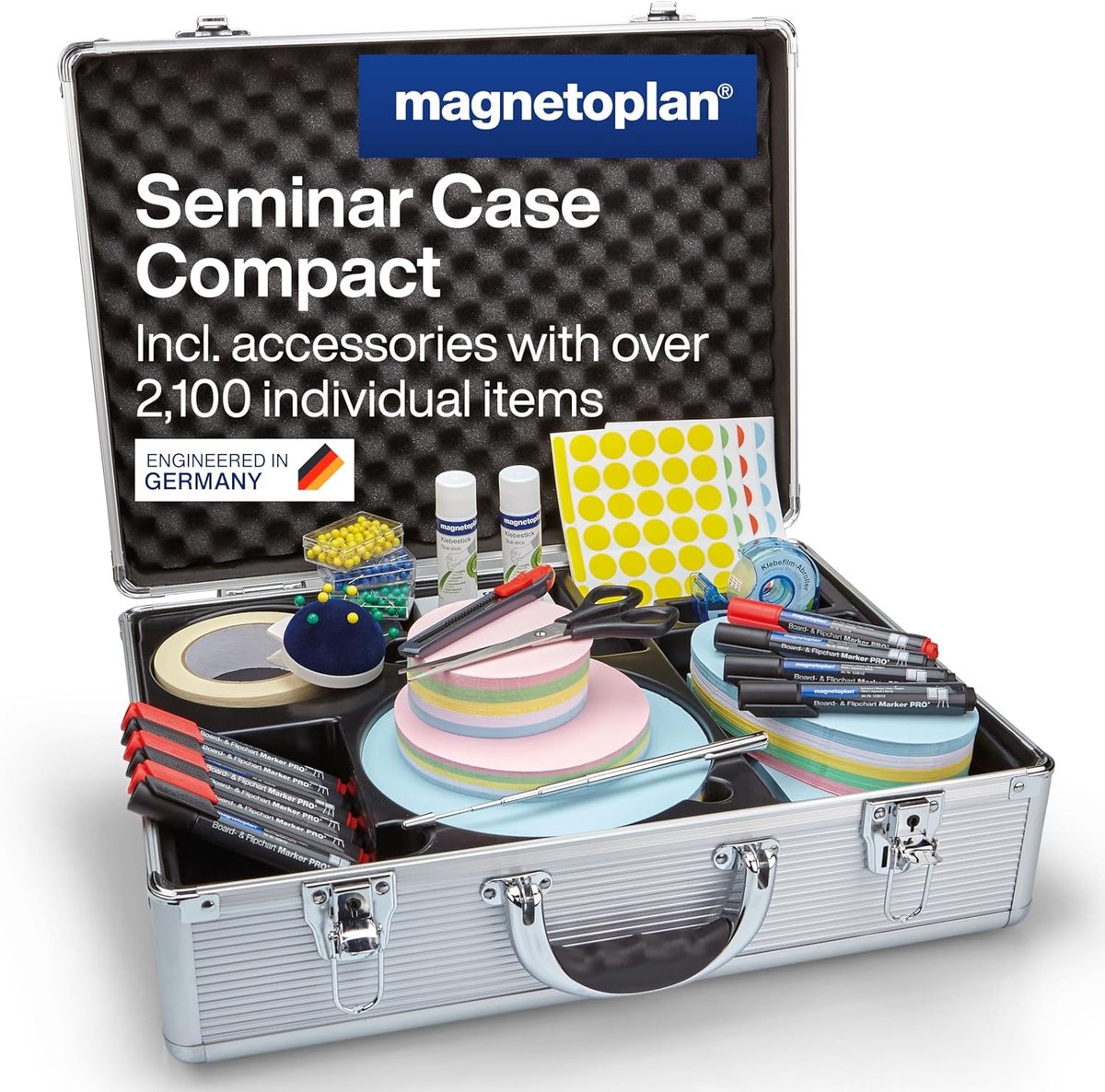 Moderatie Koffer - Presentatie Set - Training en Seminaries - Afsluitbaar Aluminium - 340x470x165mm - Zilver