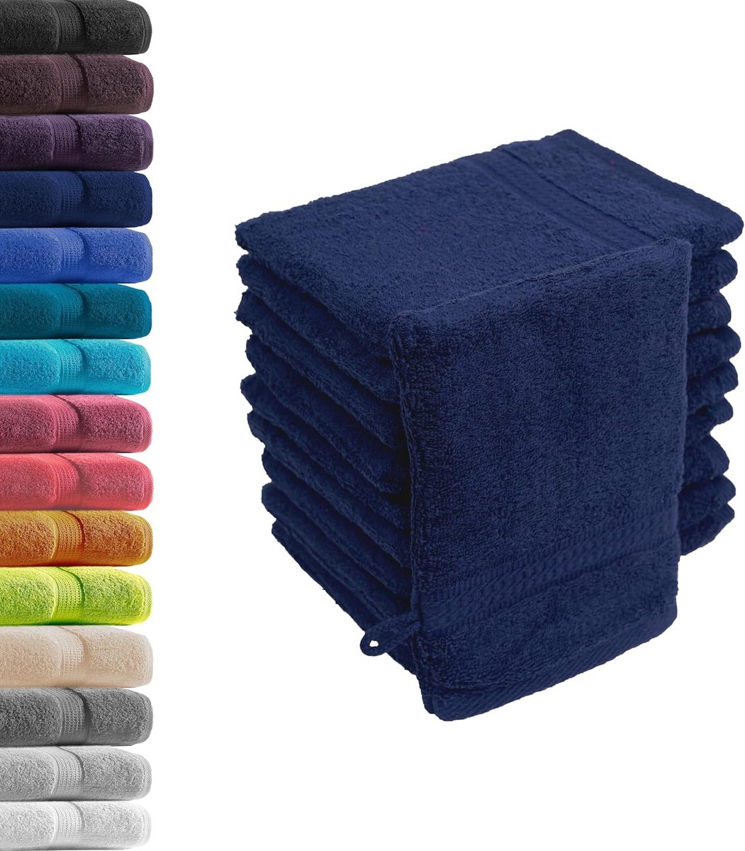Set washandjes - Badstof doekjes - Dagelijkse hygiëne - Huidvriendelijk en absorberend - 16 x 21 cm - Marineblauw