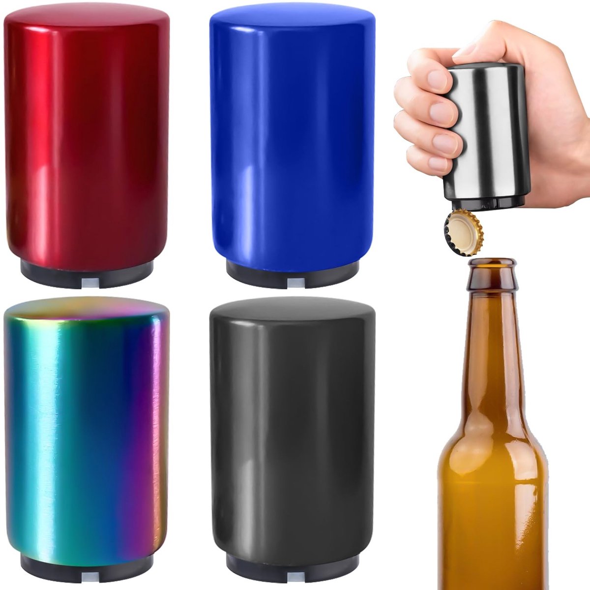Dailygoods- Flesopener Premium Push & Pull - Automatische Flesopener - Bierflesopener - Set van 4 - Duurzaam - Handig Gadget - Bieropener