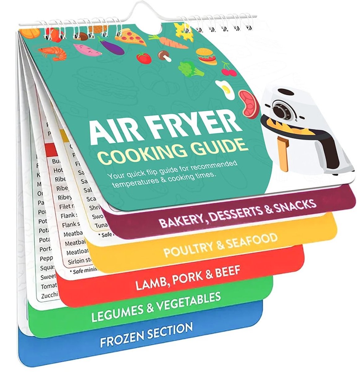 Dailygoods- Airfryer Recepten Gids - Kooktijden Grafiek - Conversietabellen Fahrenheit/Celsius - Waterdicht PVC - Duurzaam en Scheurvast - Kookgids