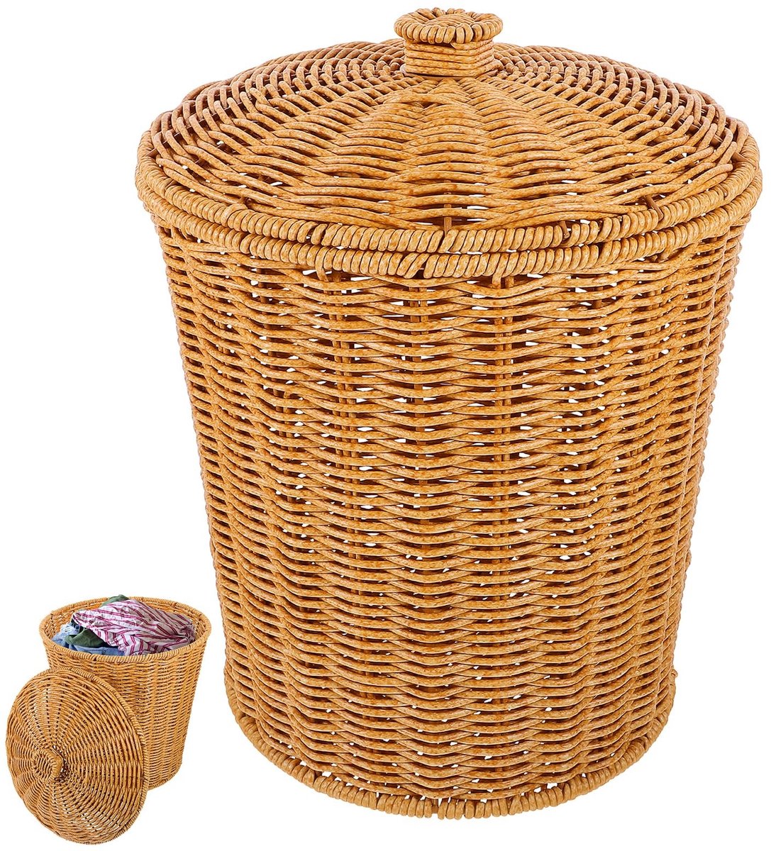 Dailygoods- Afvalemmer met Deksel - Wicker Afvalbak - Rieten Afvalemmer - Opbergmand - Ronde Afvalemmer - Praktische Opslagoplossing