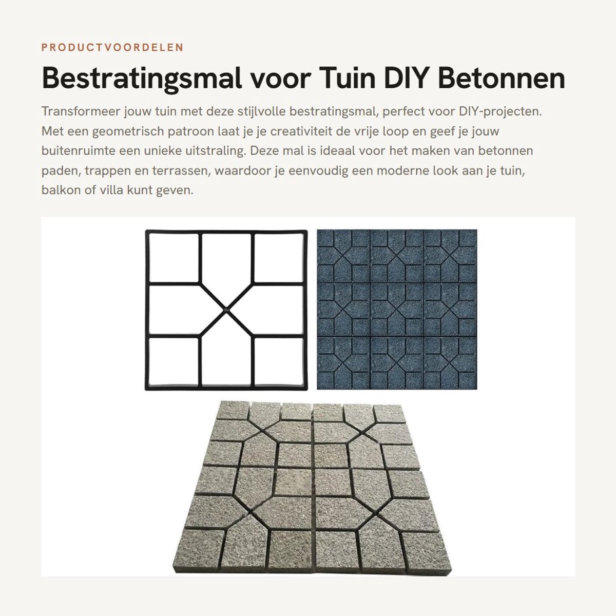 Dailygoods- Bestratingsmal Herbruikbaar - DIY Betonnen Vloerpadmaker - 8 Vakken - 40 x 40 cm - Geometrisch Patroon - Geschikt voor Tuin en Patio - Straatstenen