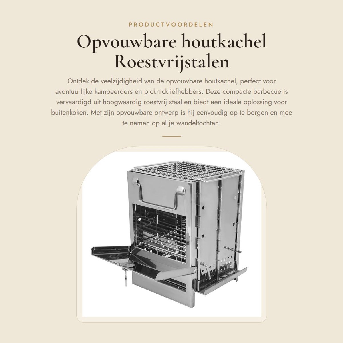 Dailygoods- Houtkachel Opvouwbaar - Roestvrij Staal - Barbecue Grill - Compact Formaat - Buiten Koken - Gemakkelijk Opbergen - Barbecuegrill