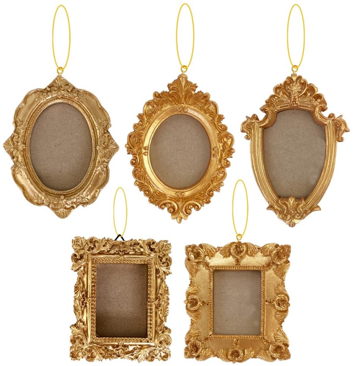 Dailygoods- Fotolijsten 5 Stuks - Barokke Gouden Fotolijst - Harsmateriaal - Ophangring - Decoratie voor Feest en Verjaardag - Elegante Gravures