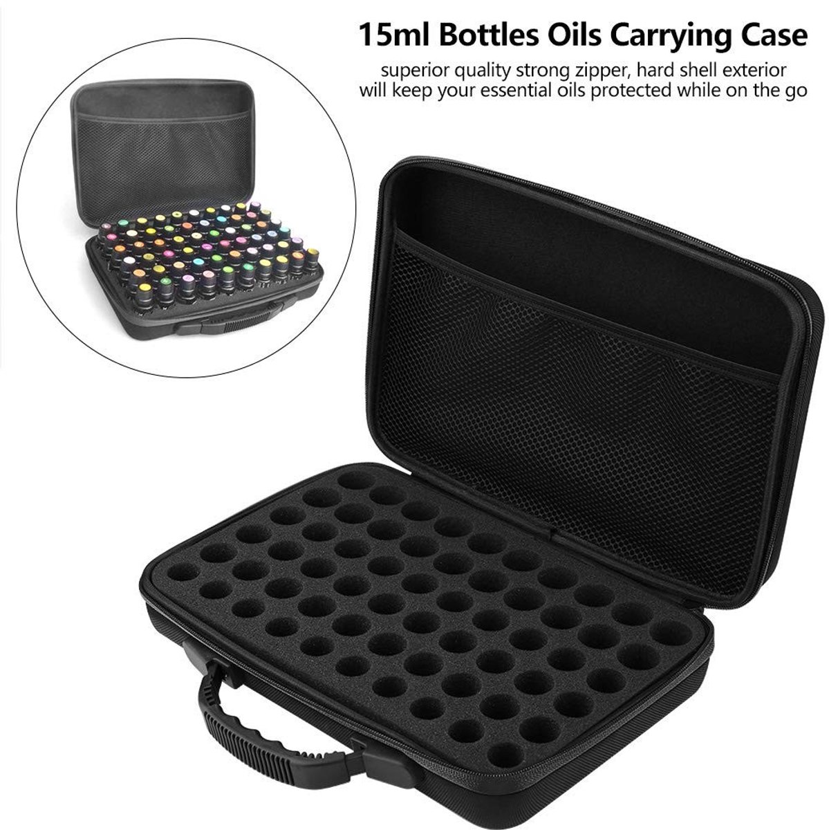 Dailygoods- Koffer voor Etherische Oliën - Draagbare Tas - 60 Vakken - 5/10/15 ml Flessen - 31 x 22,5 x 7,7 cm - Veilig en Georganiseerd - Opbergkoffer