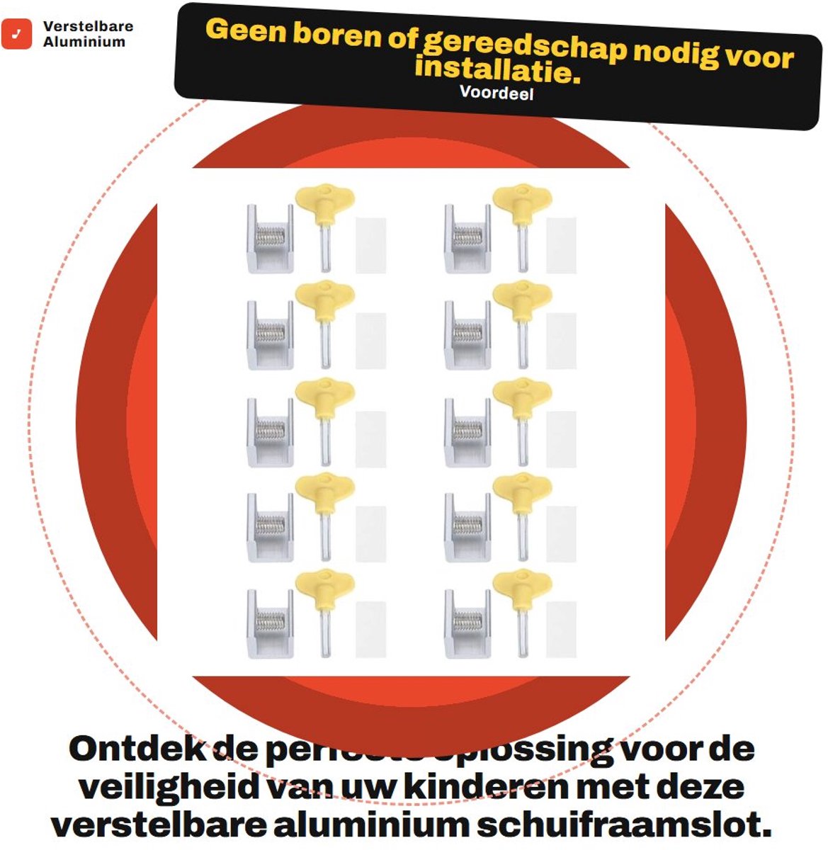 Dailygoods - Verstelbare Aluminium Schuifraamslot - Kindveilige Klem - Eenvoudig te installeren - Veiligheid voor kinderen - Geschikt voor schuiframen