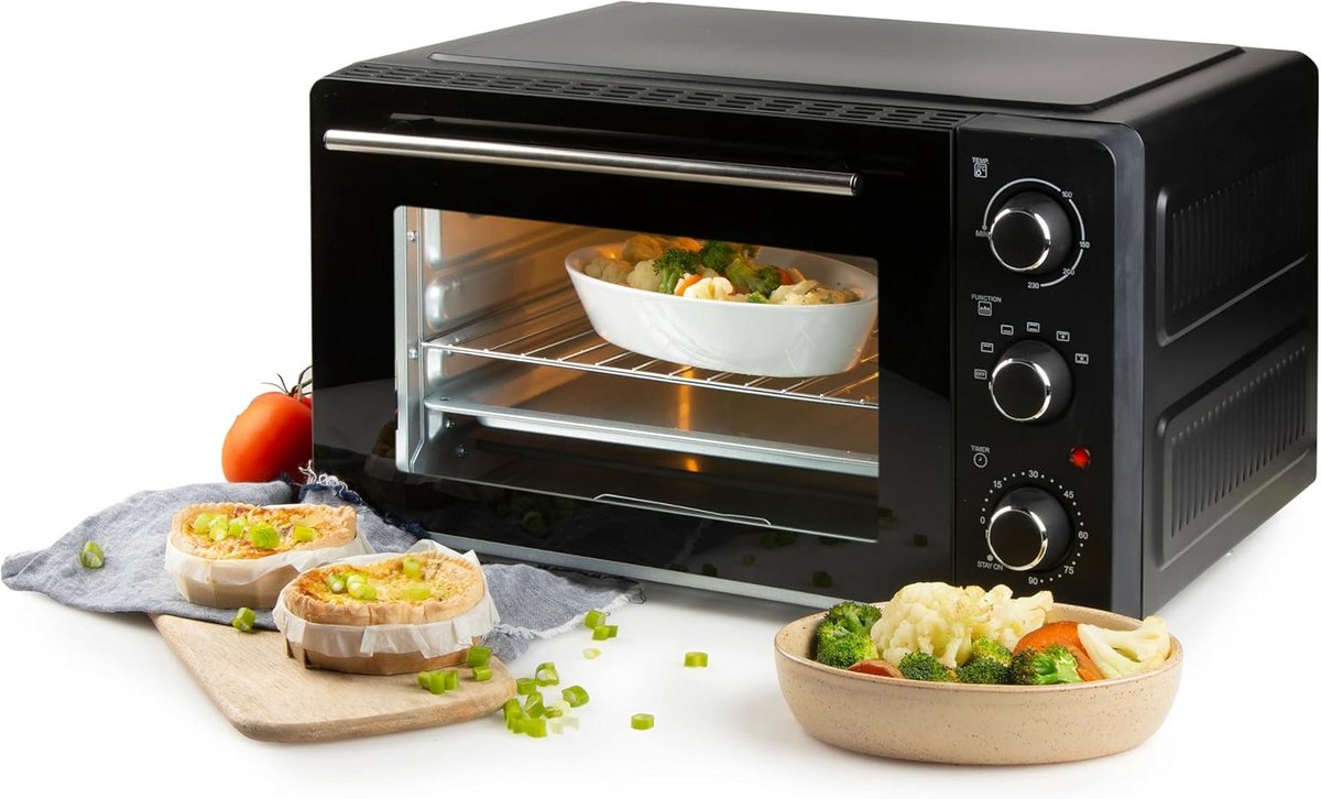 Vrijstaande Oven - Compacte Keukenoven - Lekker Koken - Met Grillfunctie - 28 Liter - Zwart