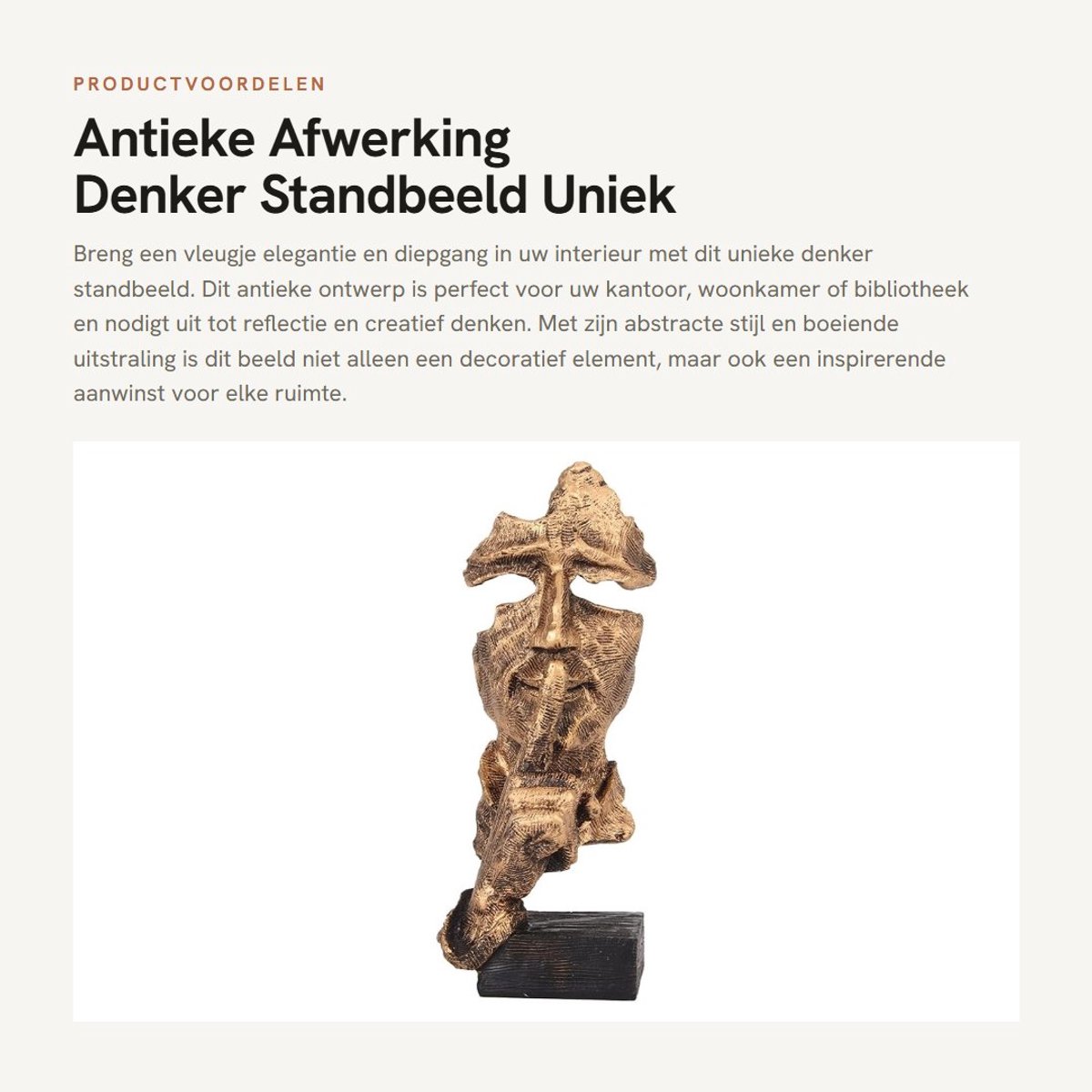 Dailygoods- Standbeeld Antiek Ontwerp - Decoratie Beeld - Abstract Denker - Stiltesymboliek - Hars - Voor Kantoor/Bibliotheek - Decoratiebeeld