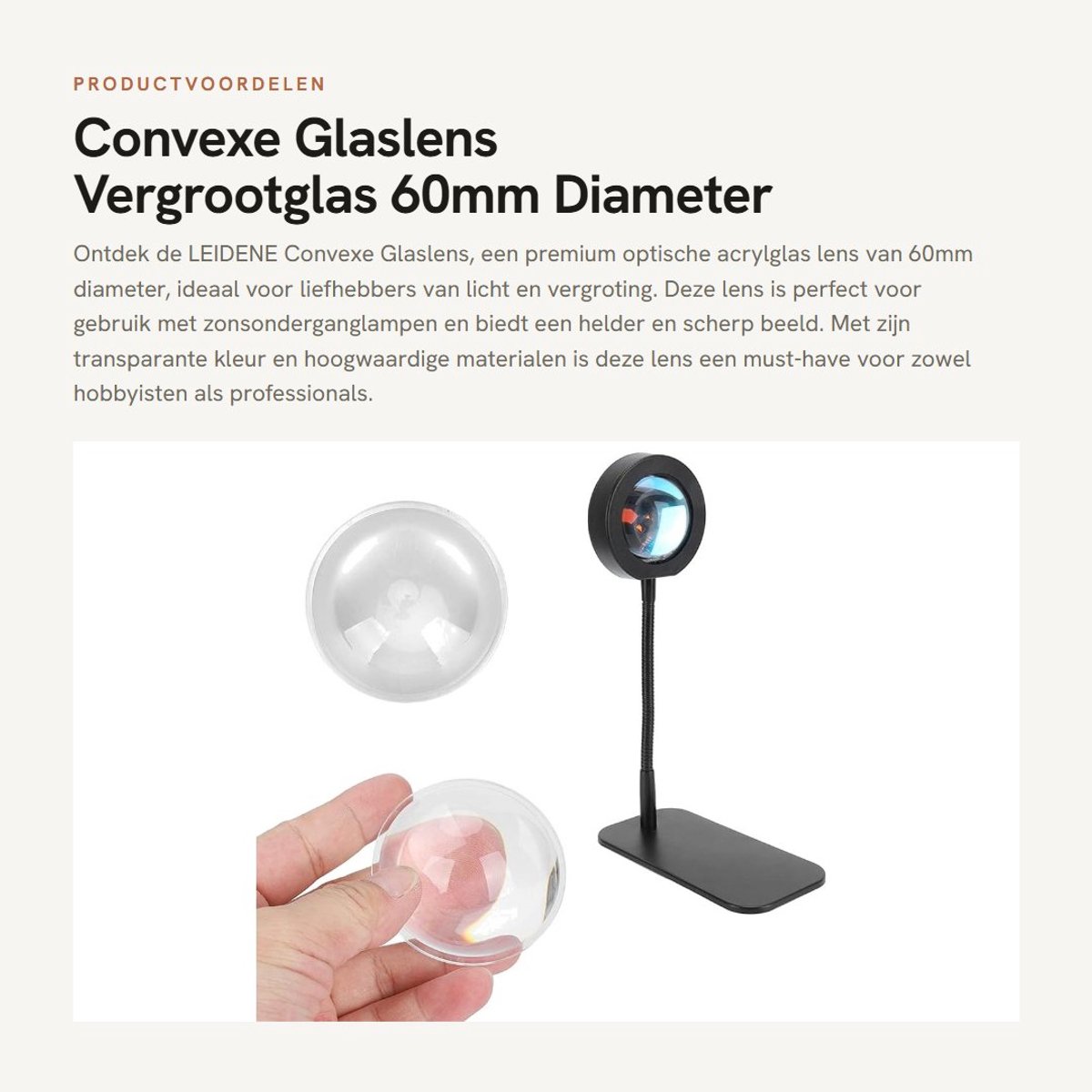 Dailygoods- Convexe Glaslens 60mm - Vergrootglas - Optische Acrylglas - Premium Kwaliteit - Geschikt voor Zonsonderganglamp - Lichtgewicht