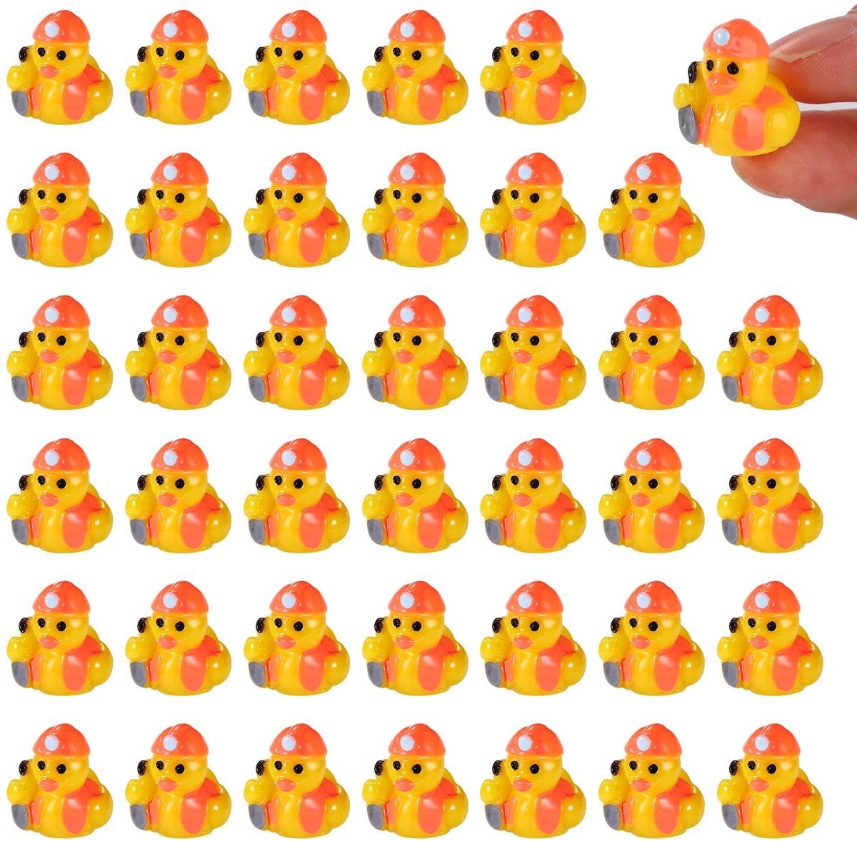 Dailygoods- Bouwvakker Eend - 40 Stuks Miniatuur Figuren - Decoratieve Beeldjes - Hars - Miniatuurtuin - Aquariumdecoratie - 1,7x1,5x1,8cm - Miniatuurfiguren