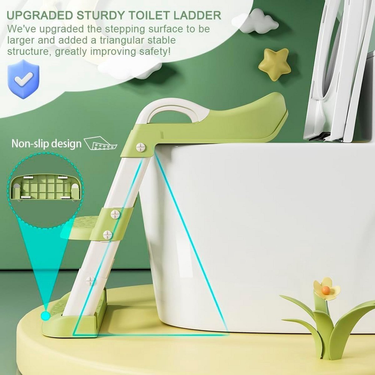 Potty Training Seat - Kinder Toilet - Zelfstandig Plassen - Verstelbare Trede - Past Op Meeste Toiletten - Groen