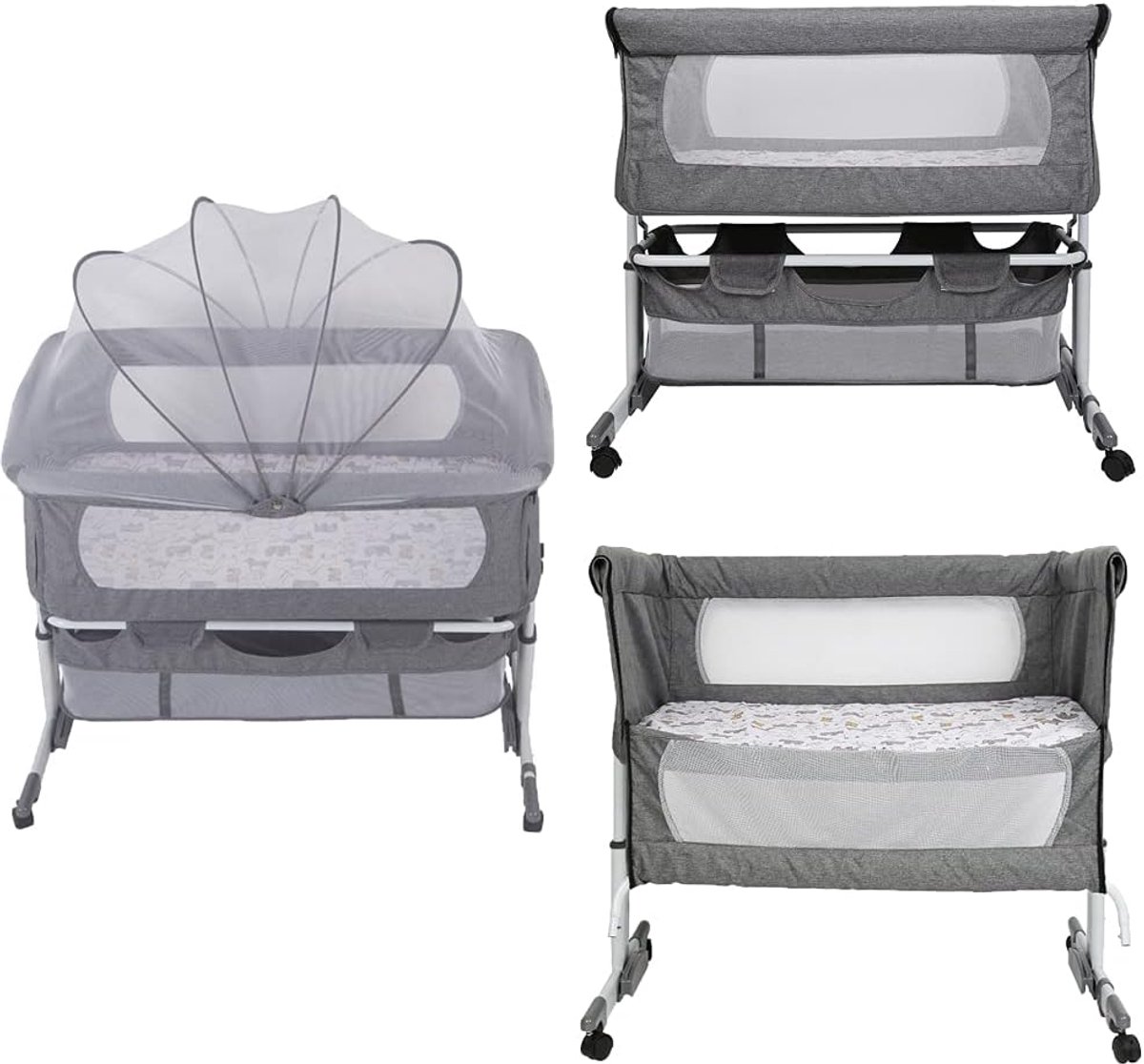 Babybed - Bijzetbed - Veilig Slapen - Inclusief Matras - 92 x 58 cm - Grijs