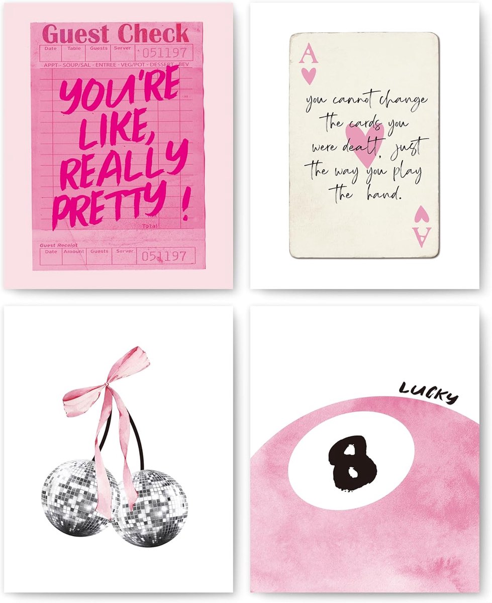 Muurdecoratie Prints - Esthetische Posters - Kamer Opvrolijken - Set van Vier - 8x10 Inch - Roze