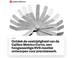 Dailygoods- Calibro Metrisch Meetlint - Roestvrij Staal - Duurzaam - Curved Feeler Gauge - Meetbereik 0,05-1,00 mm - Lichtgewicht 97 g - Meetlat