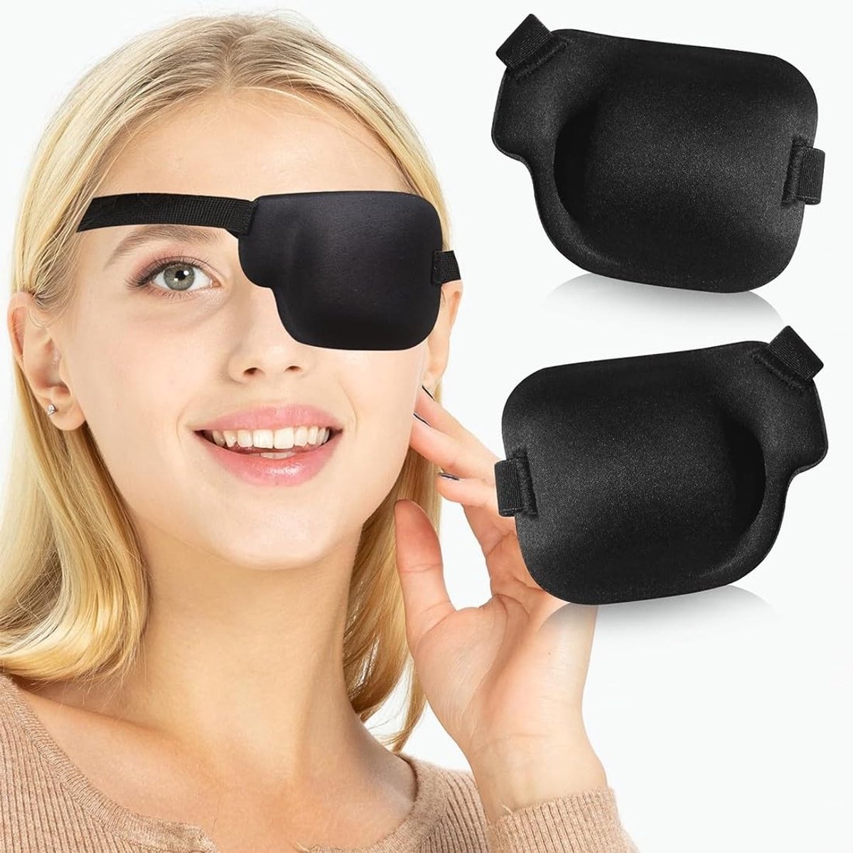 Dailygoods- Oogpatches 2 stuks - Verstelbaar - Zijden materiaal - Comfortabele 3D-vorm - Herbruikbaar - Elastische band - Oogmasker