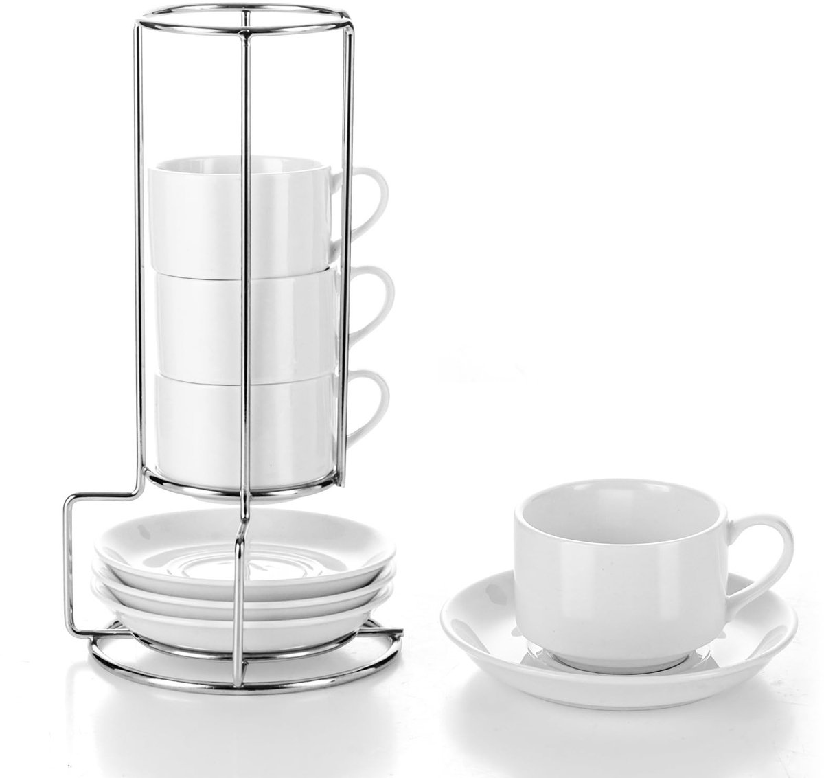 Dailygoods- Cappuccinokopjes set van 4 - Dikwandig - Porselein - Vaatwasmachinebestendig - Inclusief schoteltjes - 100 ml - Koffiekopjes