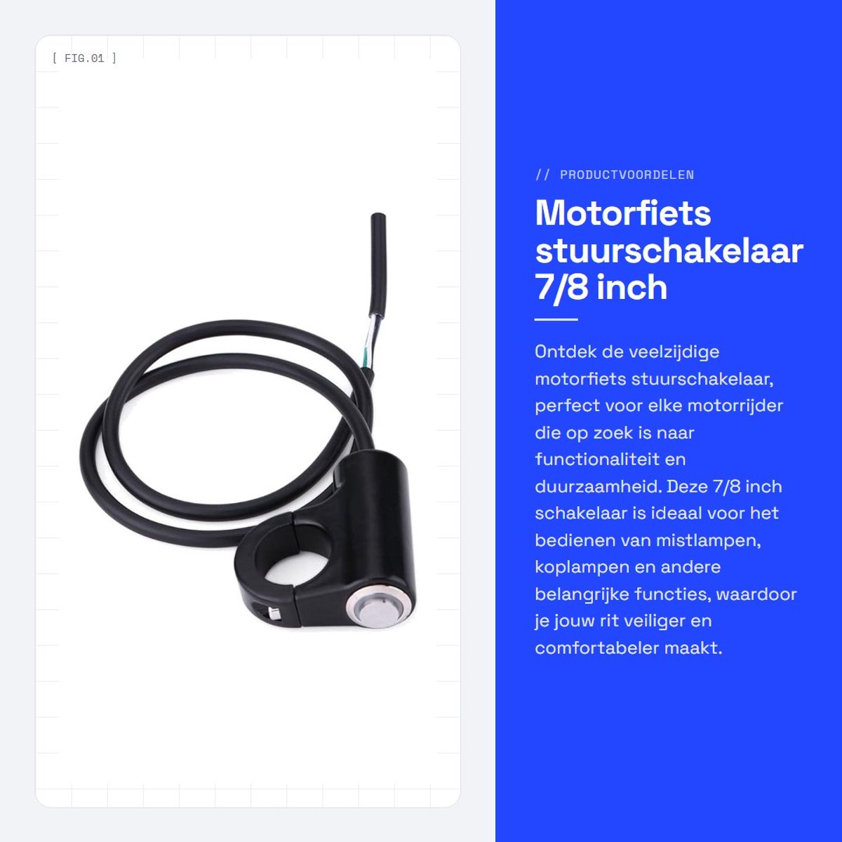 Dailygoods - Motorfiets stuurschakelaar - 7/8 inch - Weerbestendig - Drukknop - Mistlampen - Geschikt voor motorfietsen - Stijl B